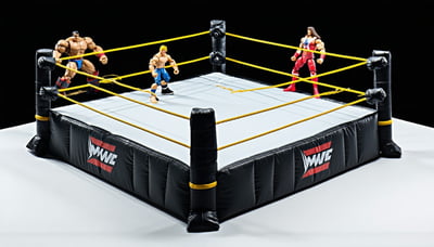 Action figure wrestling ring with figures in action